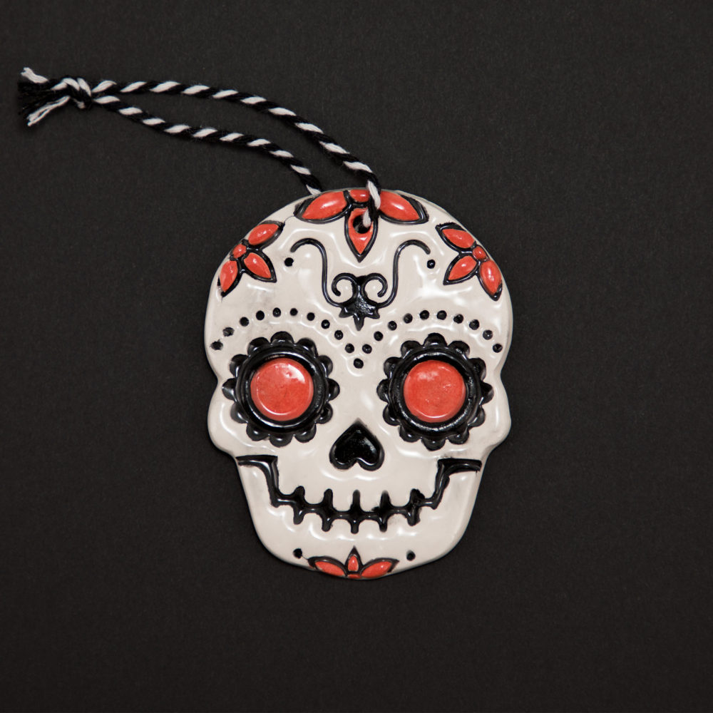 Coral Painted Daisy Skull